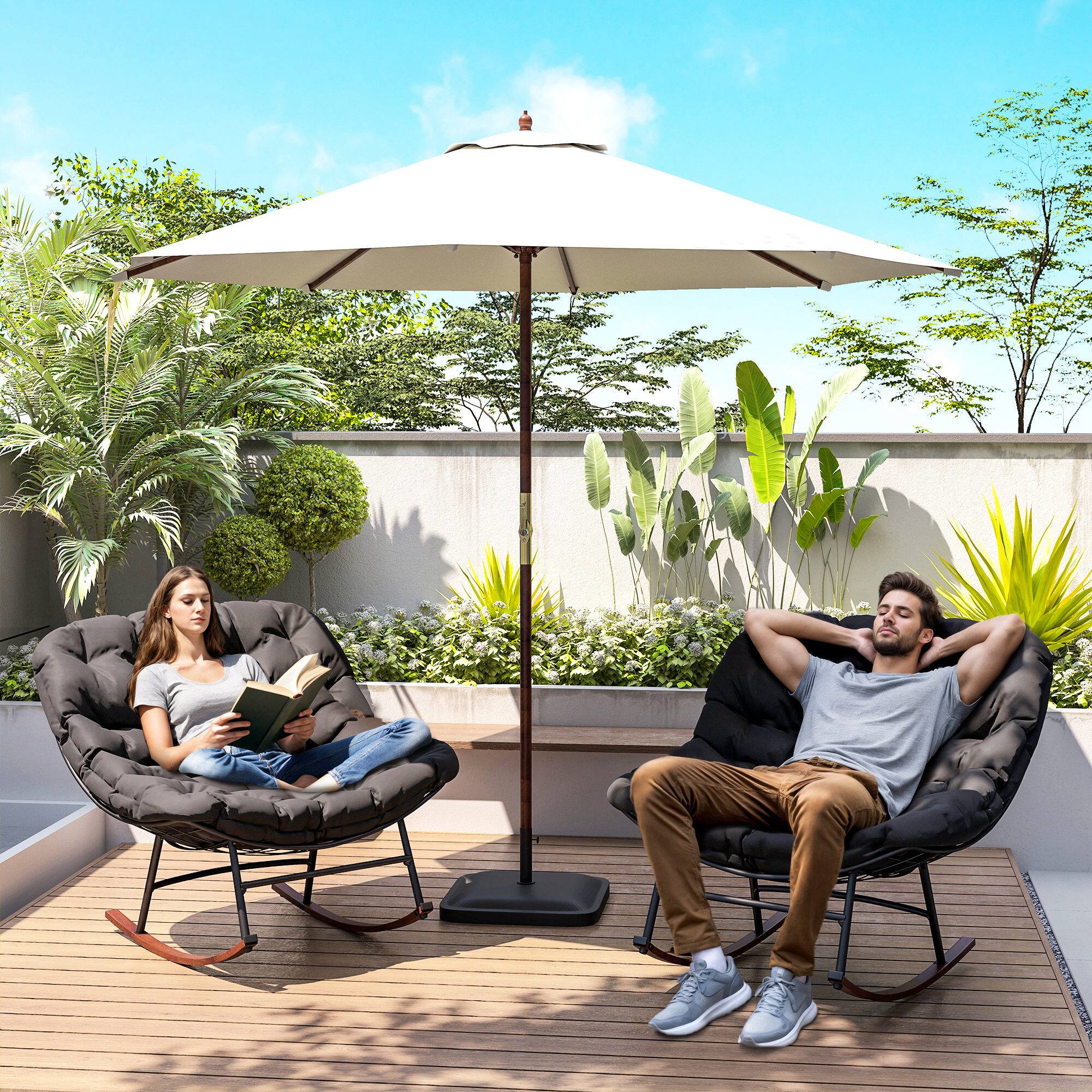 Alt View 1. Outsunny - Rocking Chair Patio Set of 2, Oversized Rocking Papasan Chairs with Cushions for Garden Porch - Black.