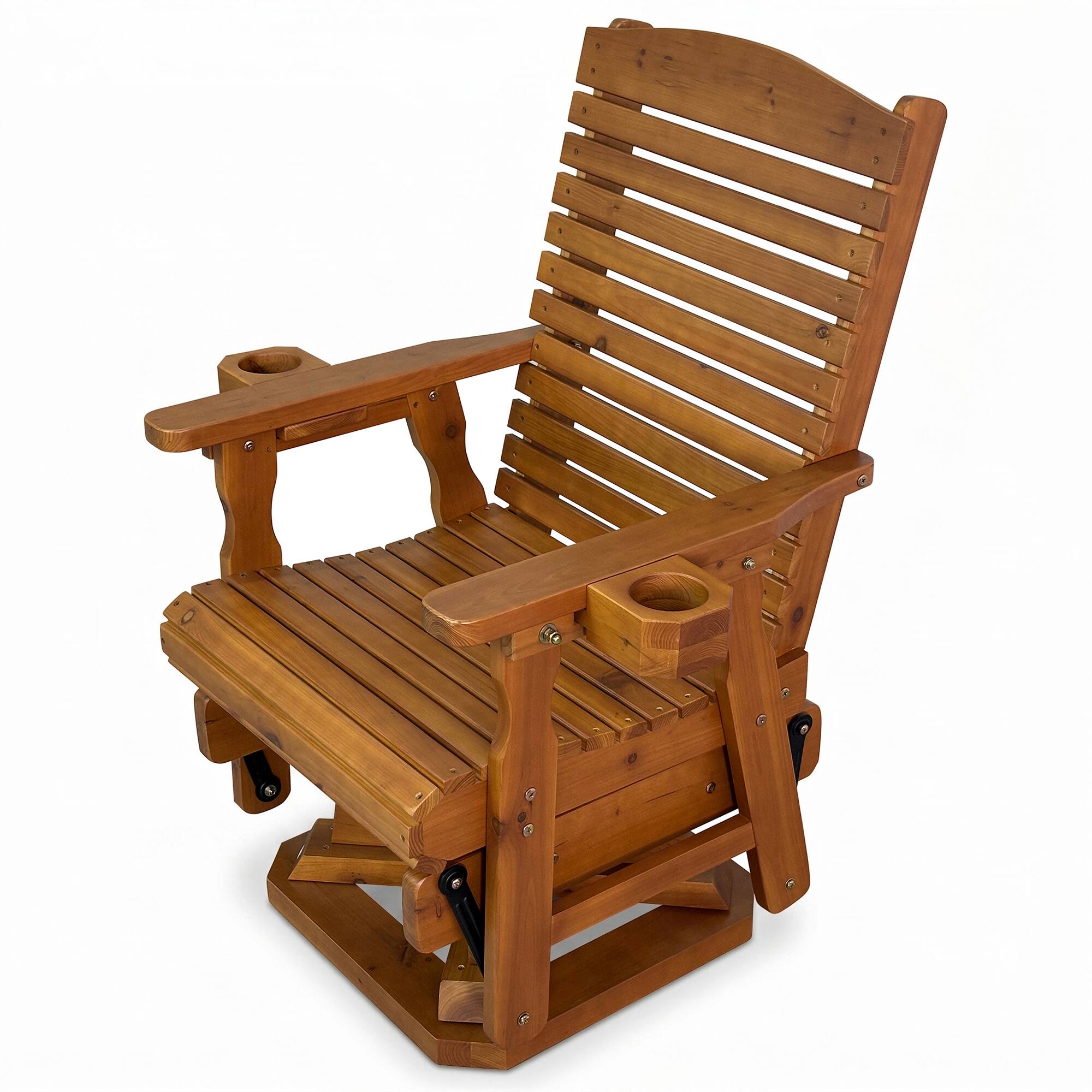 Alt View 3. Fortune Candy - Wooden Swivel Glider Chair, 360° Patio Rocker, Solid Fir Wood, Smooth Glide for Porch Yard Garden（Teak Tone） - Teak Tone.