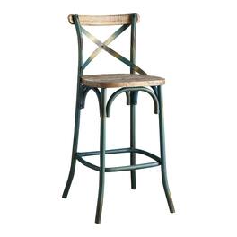 Manhattan Lane - Chad 29 Inch Modern Bar Height Chair, Footrest, X Backrest - Antique Green and Antique Oak
