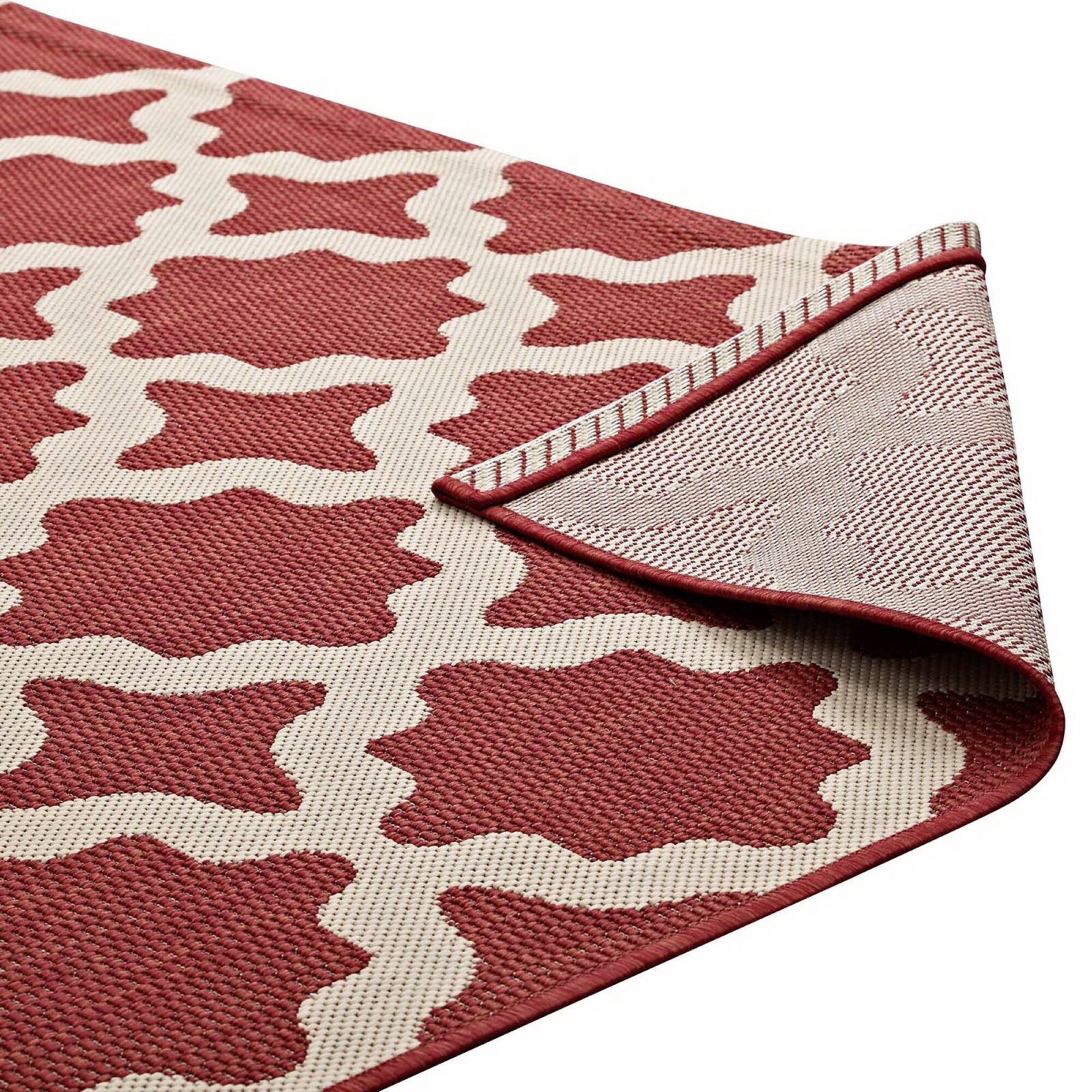 Alt View 3. Modway - Cerelia Moroccan Trellis Indoor and Outdoor Area Rug - Red and Beige.