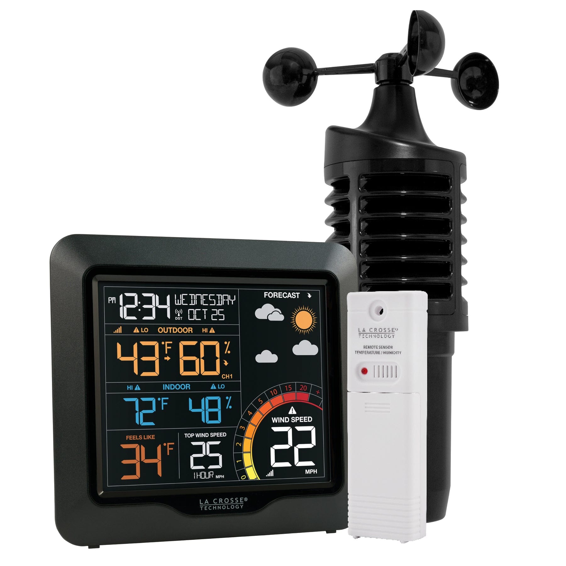 La Crosse Technology - Color Wind Speed Weather Station with Wind & Outdoor Sensor - Black