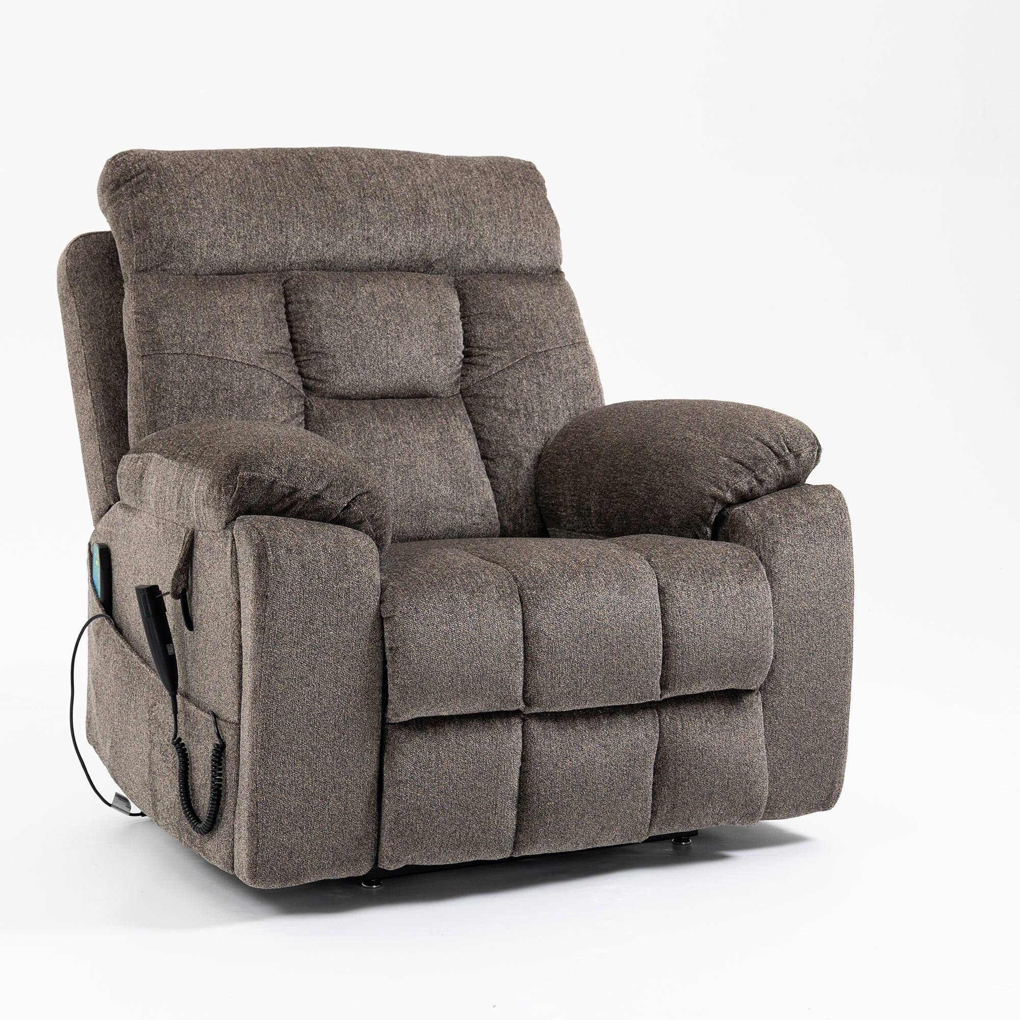 Alt View 1. Boyel Living - Oversized Elderly Electric Lift Chair Dual OKIN Motor 180° Flat Heat Massage 2 Remote 2 Cup Holder 2 Pocket - Dark Brown.