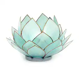 Contrast Inc. - Light Blue Capiz Shell Opening Lotus Flower Bulb Tealight Candle Holder - Teal