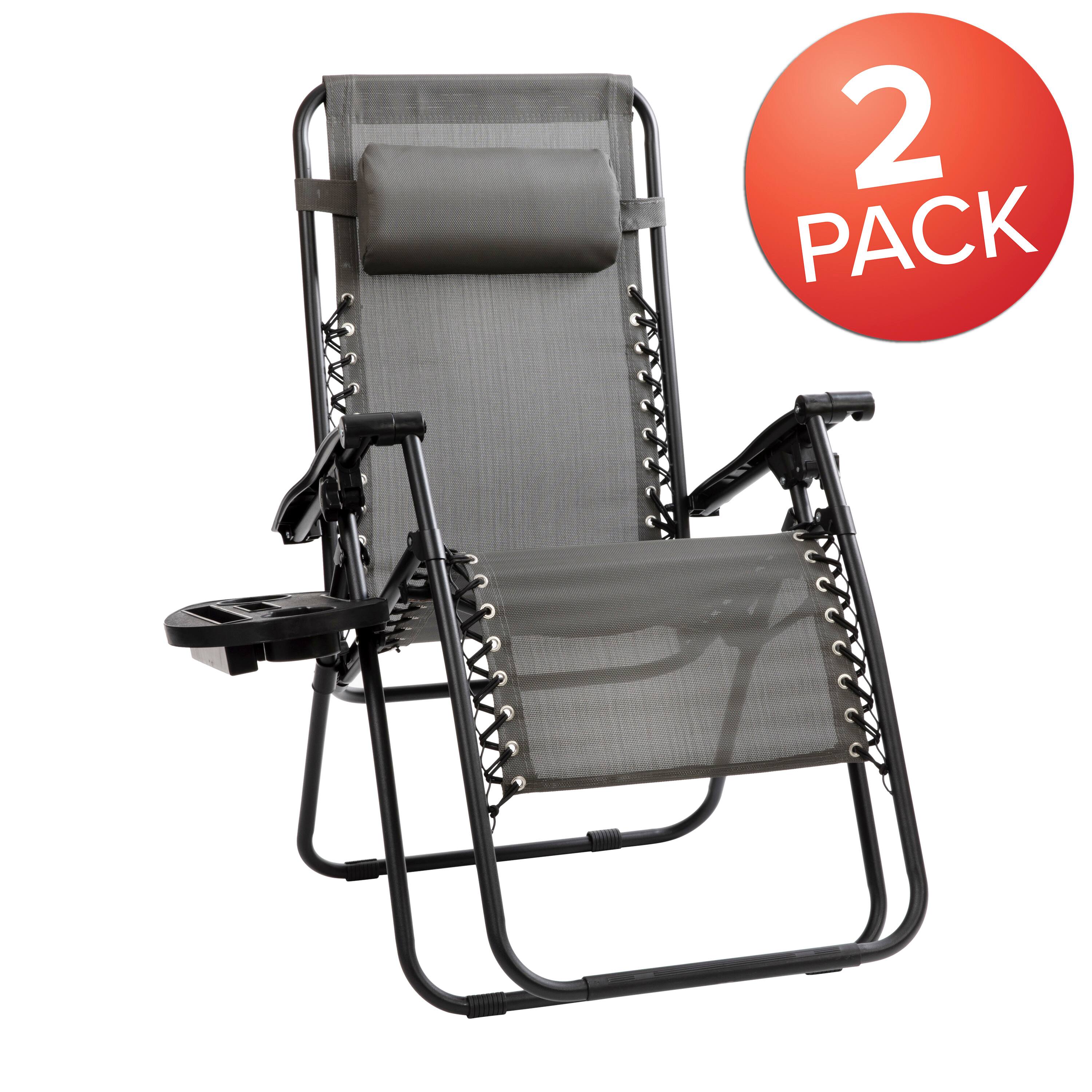 Alt View 1. Emma + Oliver - 2 Pack Adjustable Mesh Zero Gravity Lounge Chair with Cup Holder Tray - Gray.