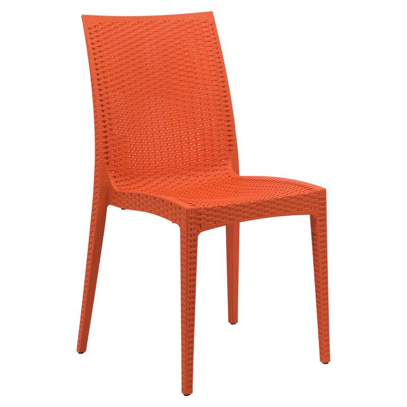 LeisureMod - Mace Stackable Outdoor Dining Chair - Weather-Resistant Wicker Weave - Orange