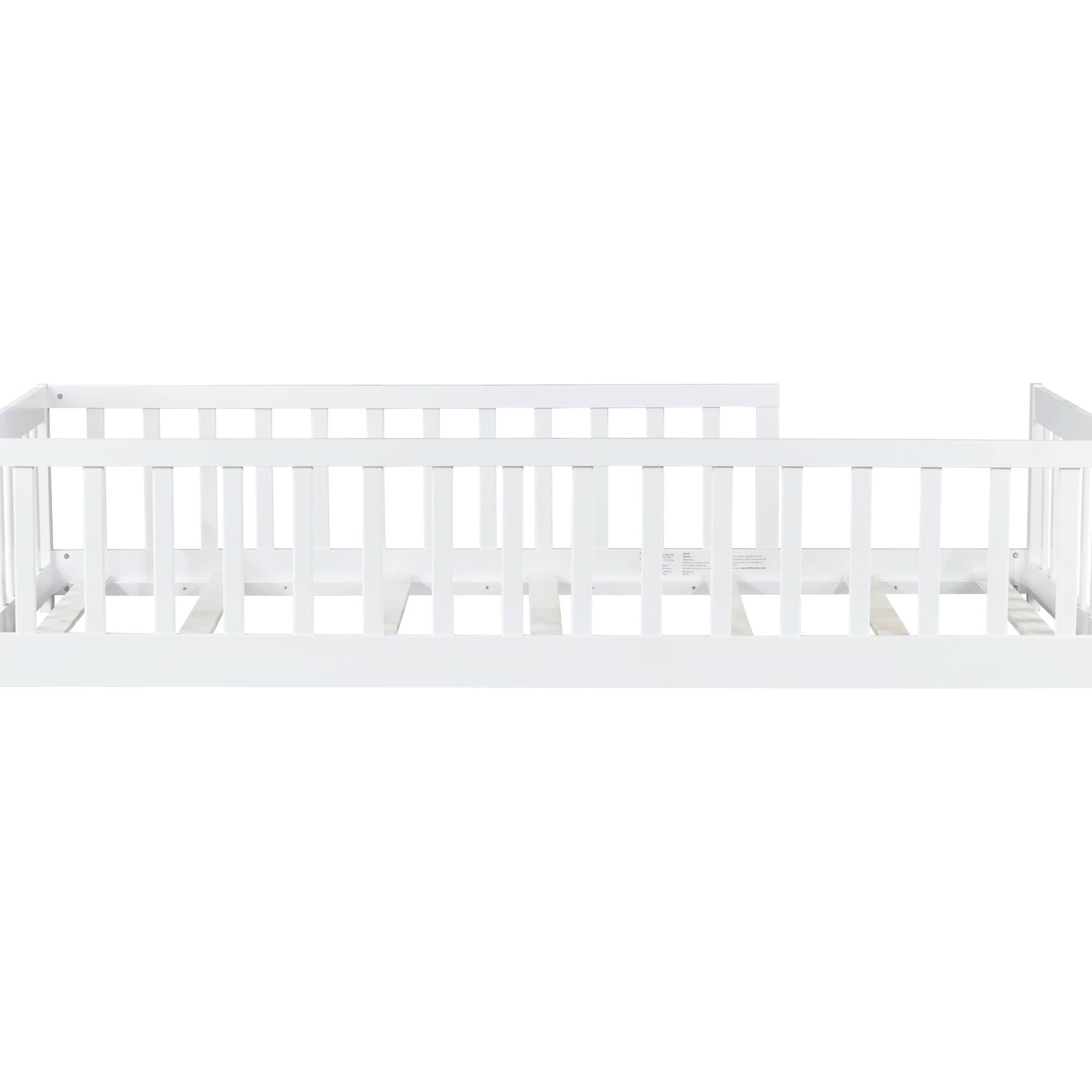 Alt View 9. GOODSILO - Twin Size Low-Profile Youth Bed with Secure Enclosure Frame, Solid Wood Construction, Neutral Finish - White.