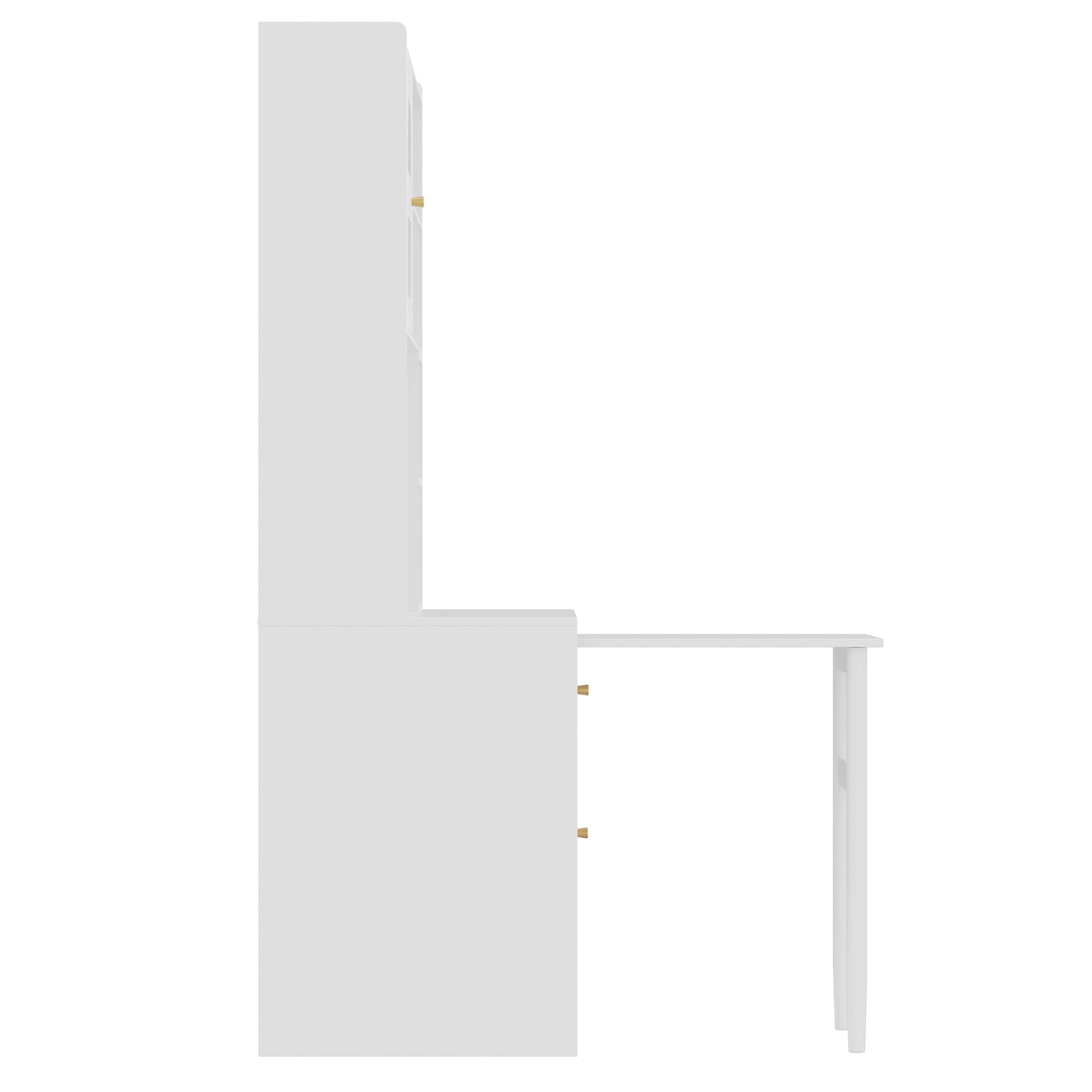 Left. PexFix - Rotating L-Shaped Computer Desk, 70" Office Desk with Storage & Shelves, Gaming Desk for Home & Office - White.