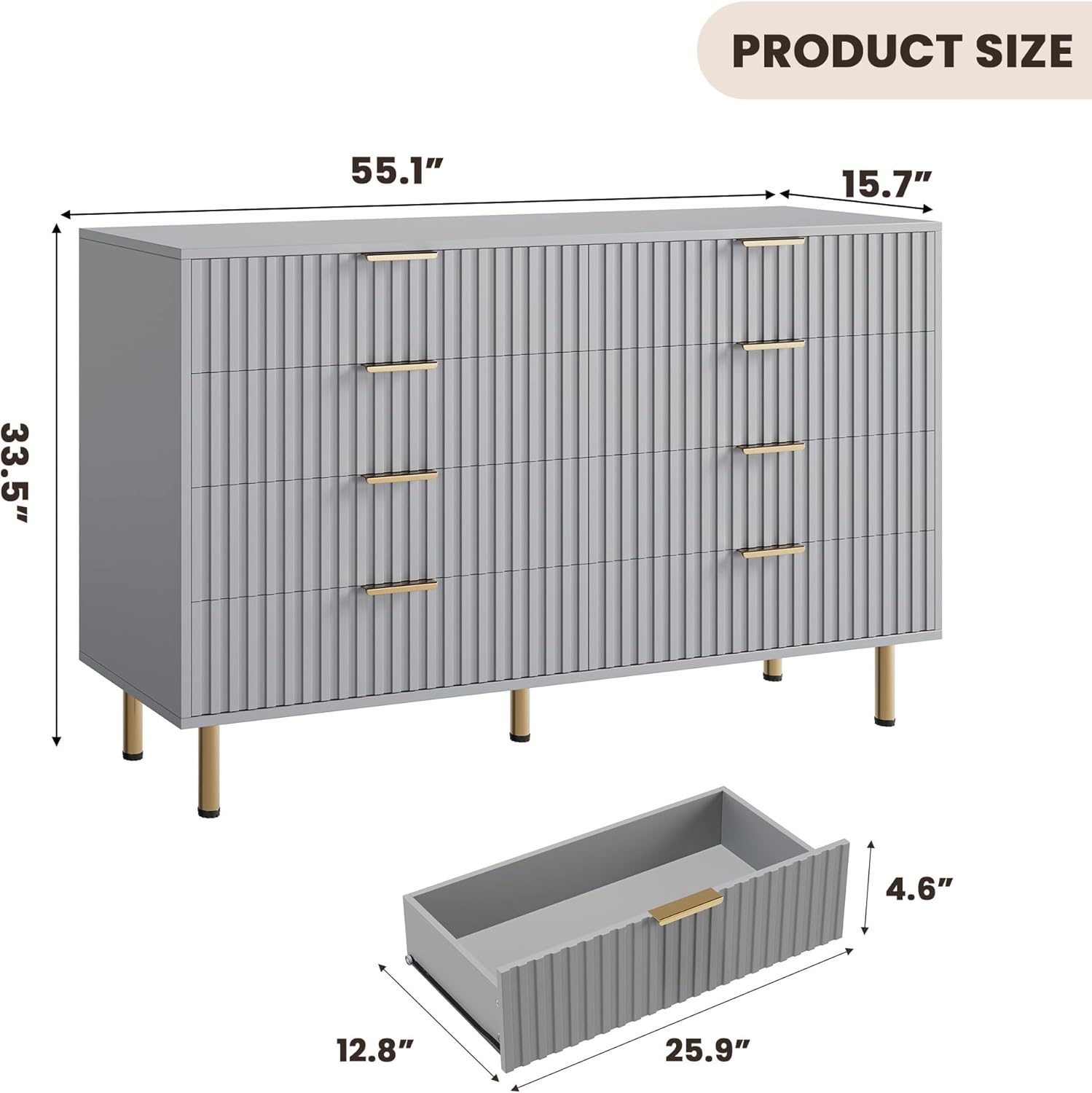 PRODUCT SIZE  
55.1" x 15.7" x 33.5"  
25.9" x 12.8" x 4.6"