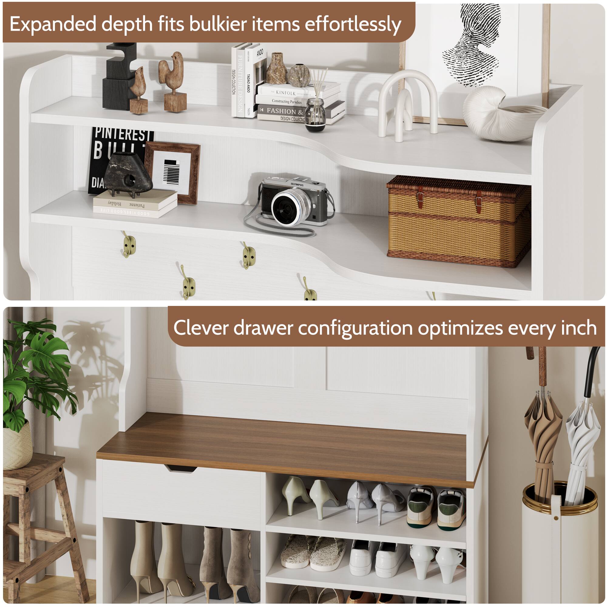 Expanded depth fits bulkier items effortlessly

Clever drawer configuration optimizes every inch
