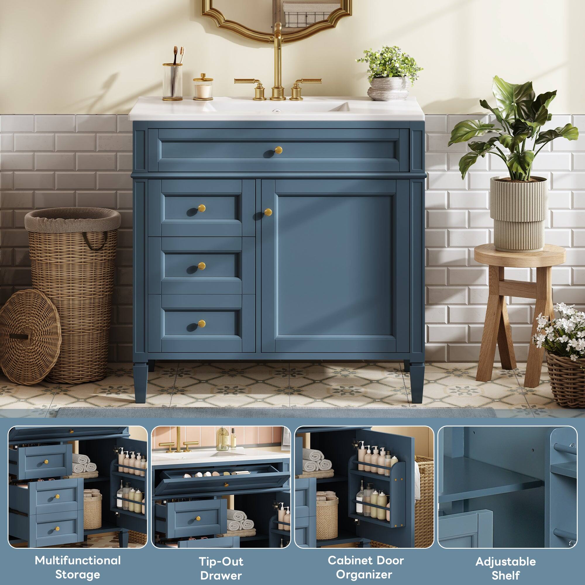 Multifunctional Storage Tip-Out Drawer Cabinet Door Organizer Adjustable Shelf