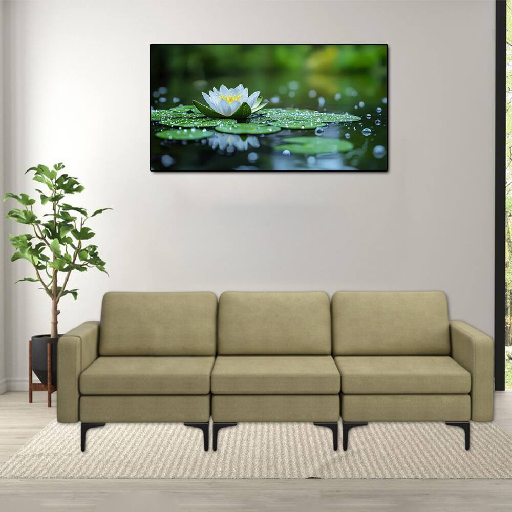 Front. Hivvago - 3-Seater Convertible Sofa with Built-in USB Ports and Side Magazine Pockets - Green.