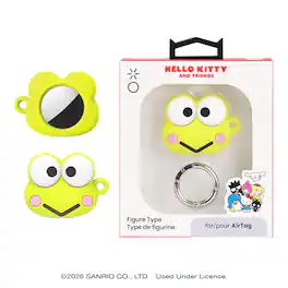 iFace - Sanrio Keroppi Green Frog Apple AirTag Case Accessory Silicone Protective Cover Cute Design with Carabiner Clip - Keroppi (Green Frog)
