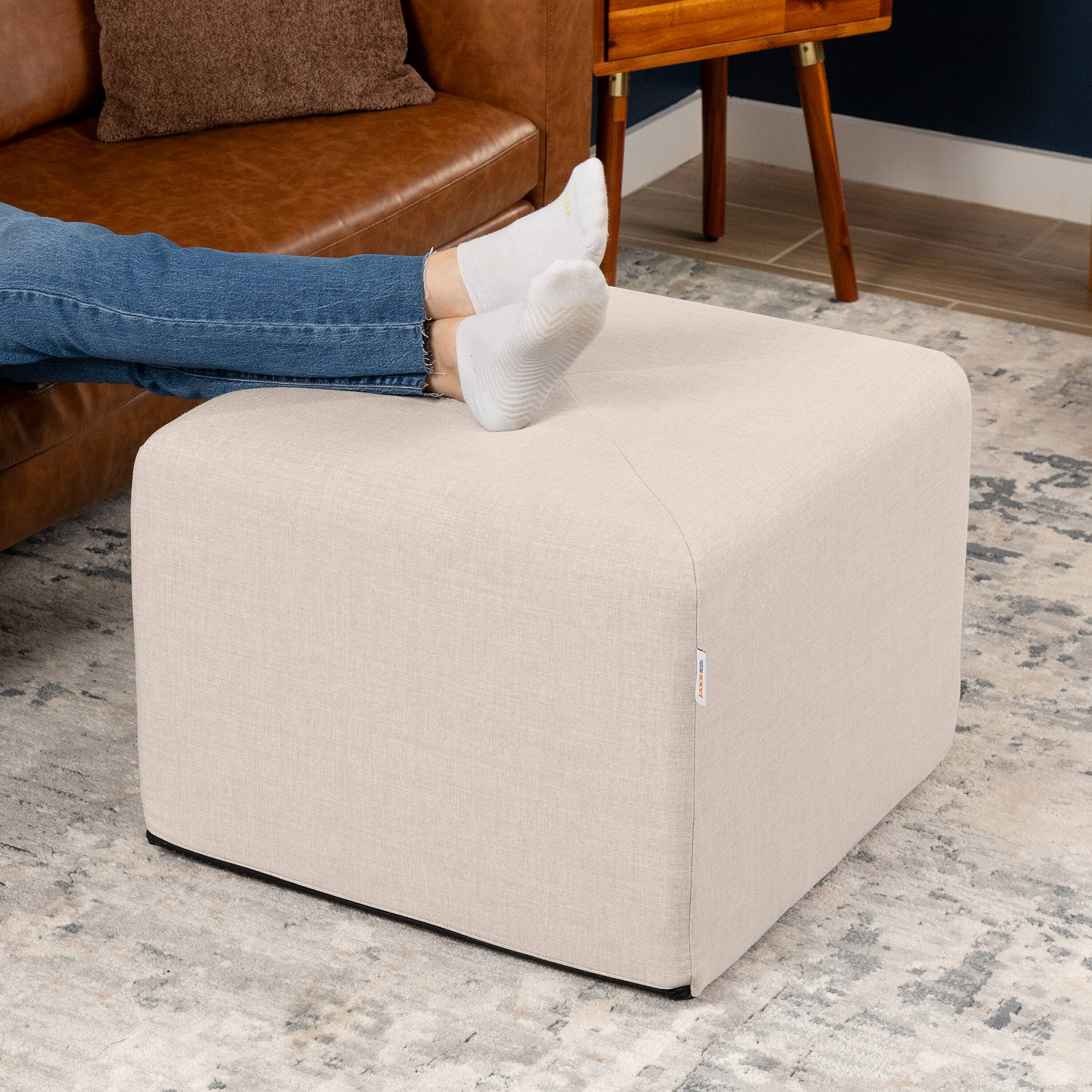 Angle. Jaxx - Jaxx Monroe Square Foam Ottoman with Stain Resistant Performance Fabric, Large (24 x 24 x 18), Mist Light Grey - Mist Grey.