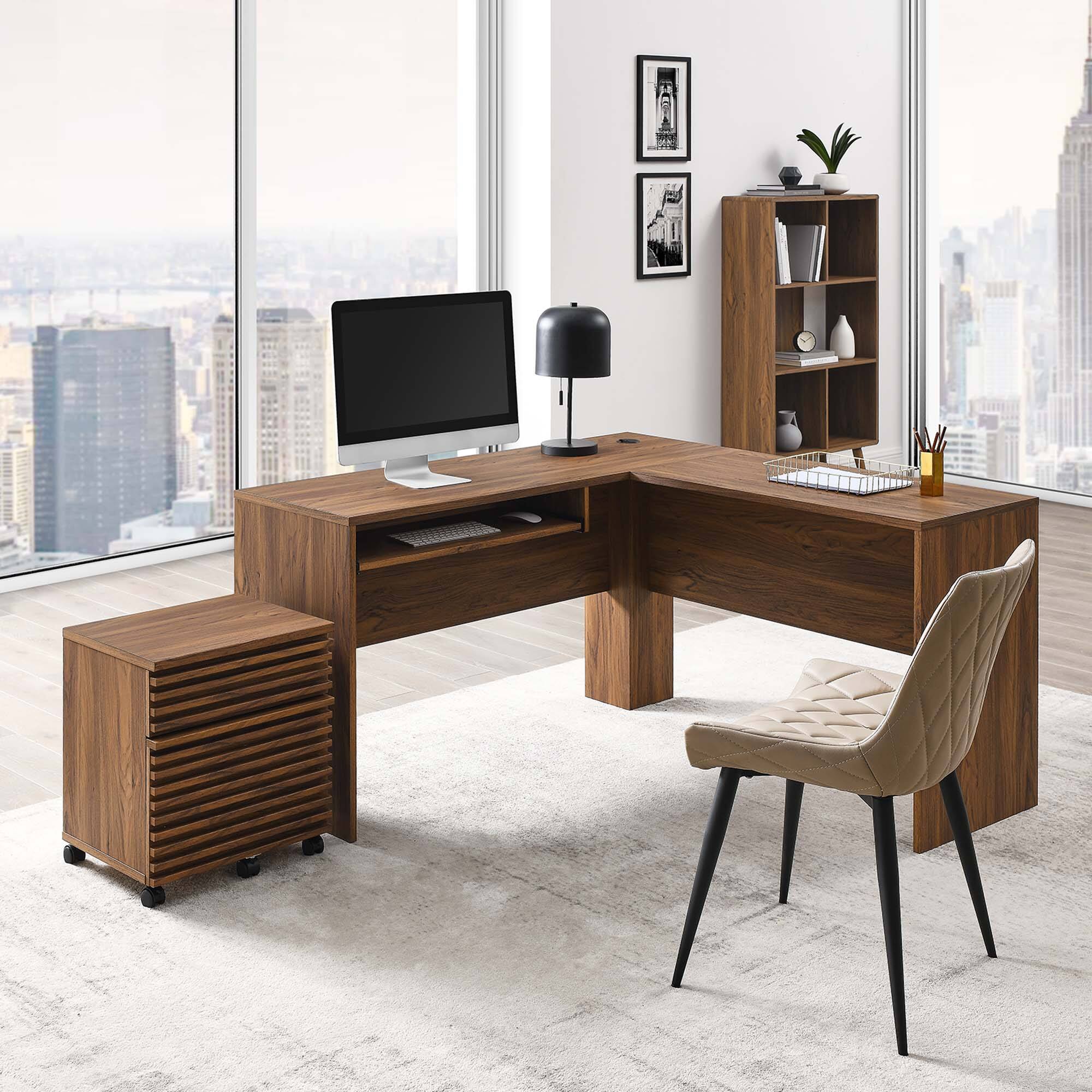 Front. Modway - Render Wood Desk and File Cabinet Set by Modway - Walnut.