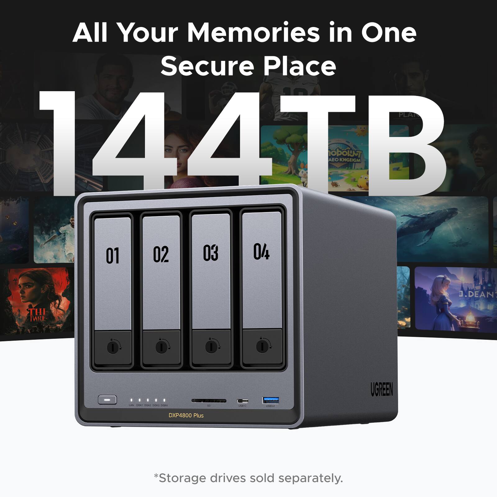 UGREEN NASync DXP4800 Plus, 144TB 4 Bay NAS with AI Photo Album