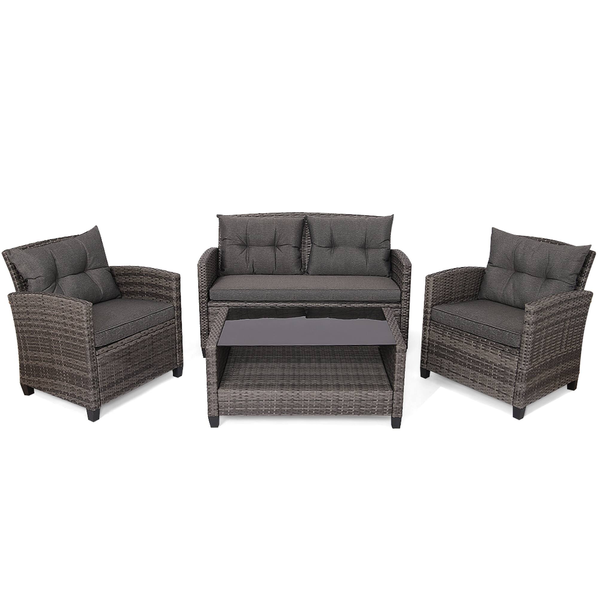 Alt View 1. Gymax - Gymax 4PC Rattan Patio Conversation Set Cushioned Outdoor Furniture Set - Gray.