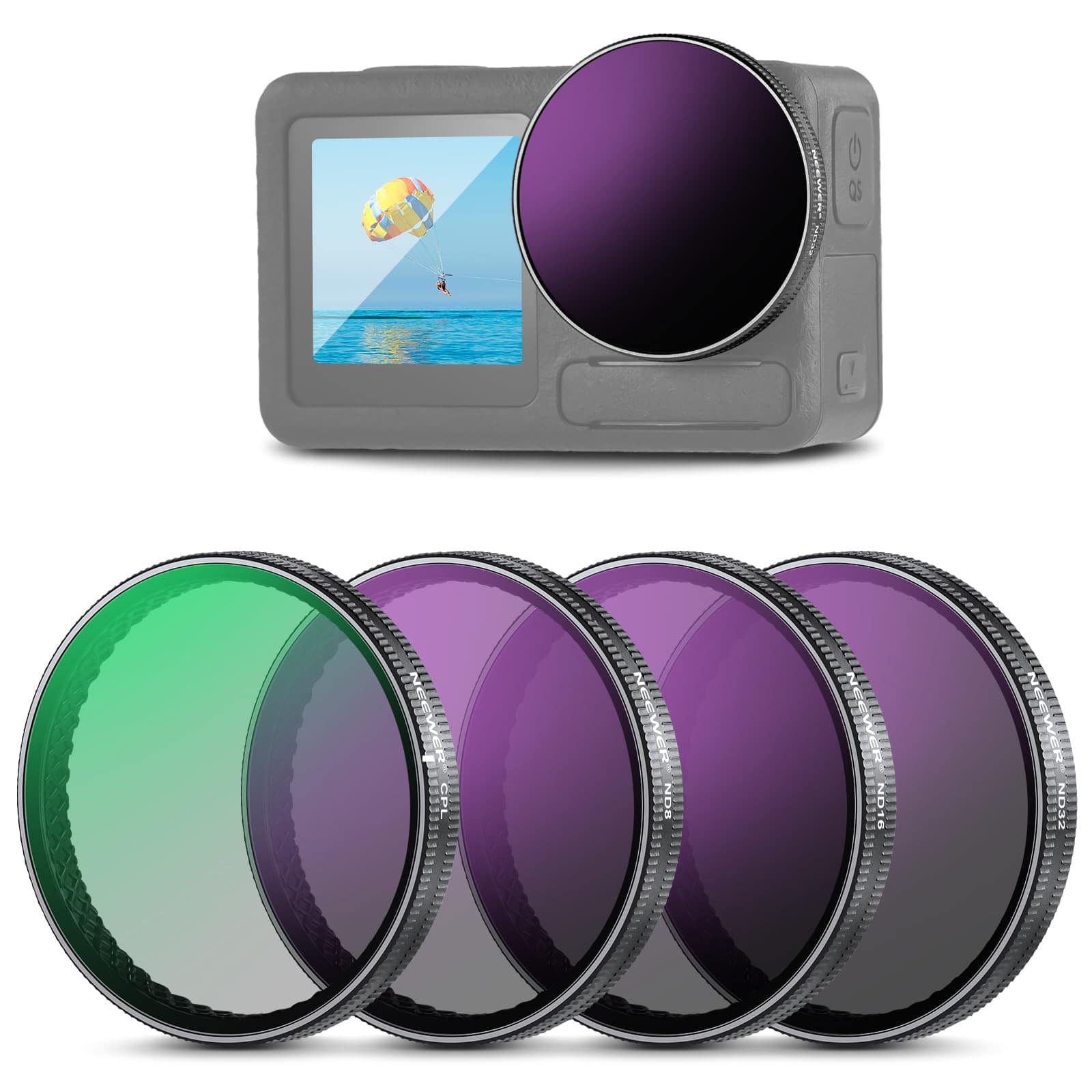 Neewer - Snap-On ND/CPL Filter Set for DJI Osmo Action - 4-Pack for Action 3, 4 & 5 Pro Cameras