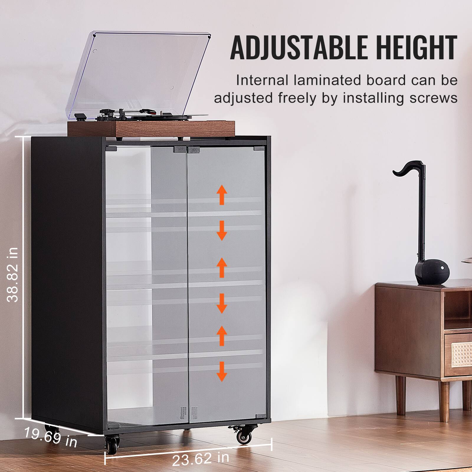 ADJUSTABLE HEIGHT  
Internal laminated board can be adjusted freely by installing screws  

38.82 in  
19.69 in  
23.62 in