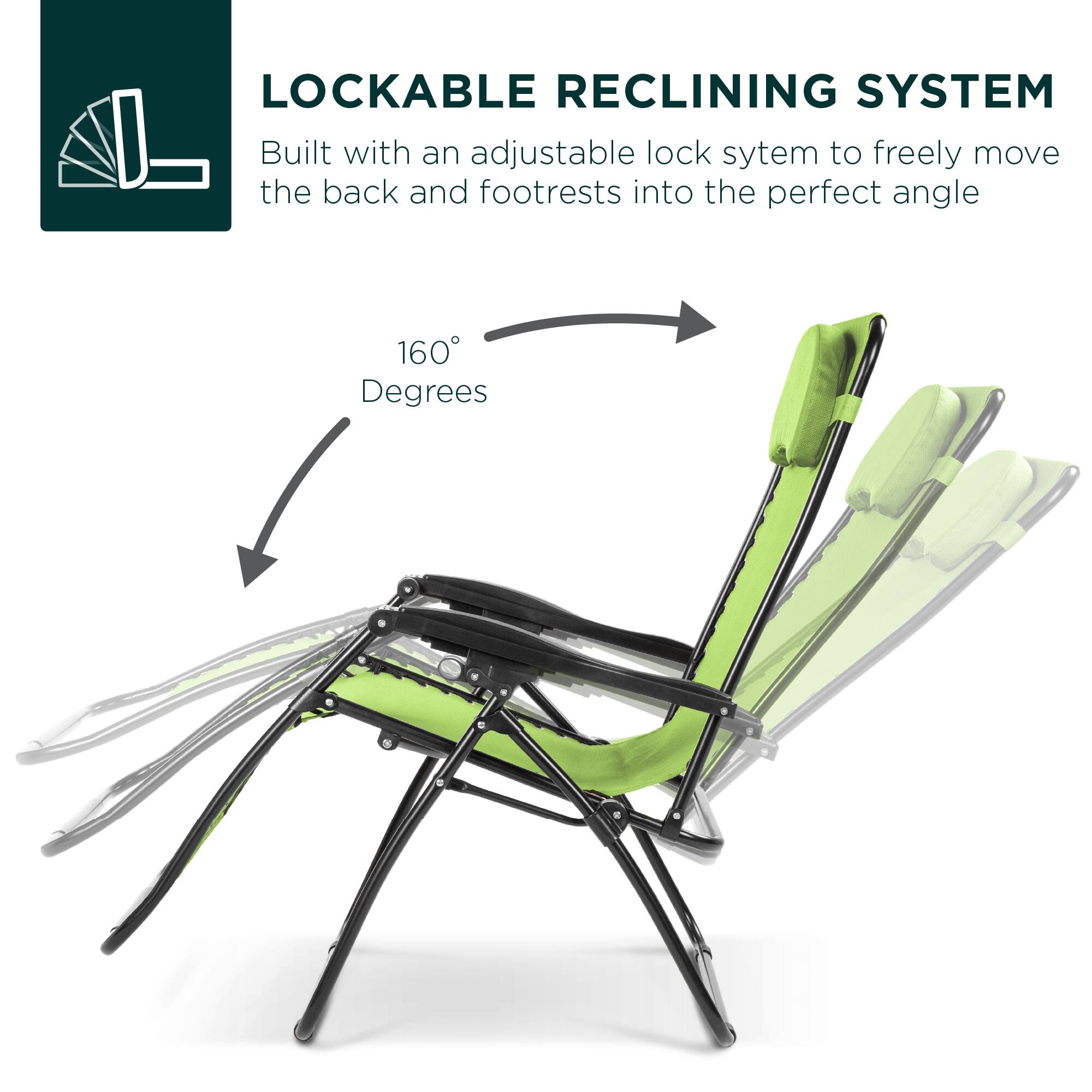 LOCKABLE RECLINING SYSTEM  
Built with an adjustable lock system to freely move the back and footrests into the perfect angle  

160 Degrees