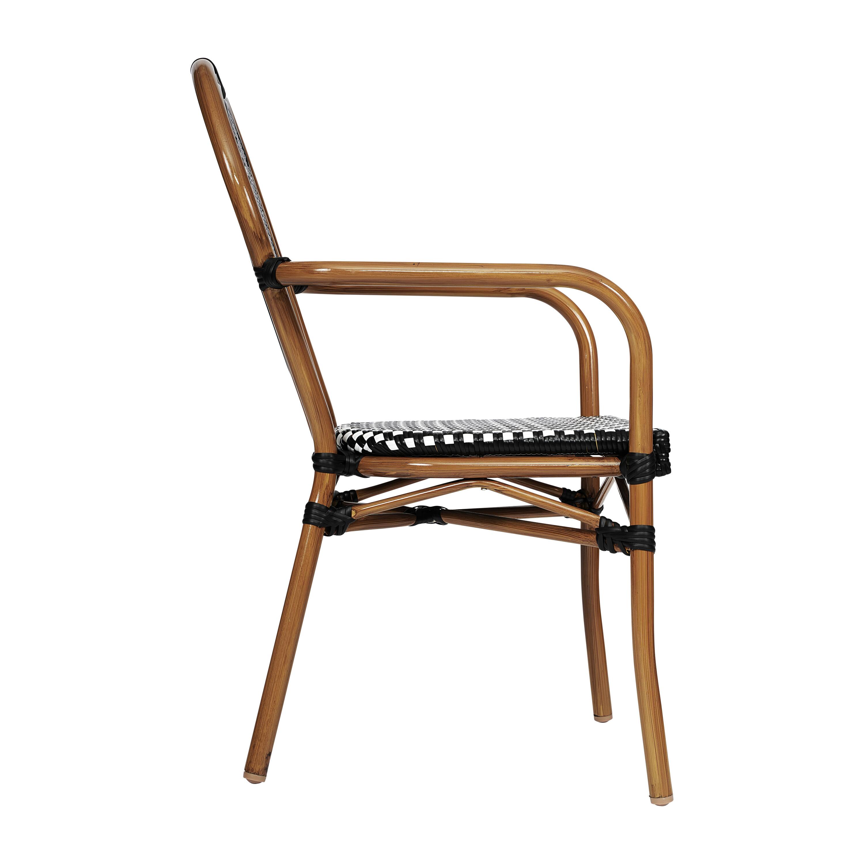 Alt View 7. Emma + Oliver - Colmar Indoor/Outdoor Stacking Thonet Bistro Style Chair with Arms, PE Rattan Seat and Finished Metal Frame - Black & White/Natural Frame.