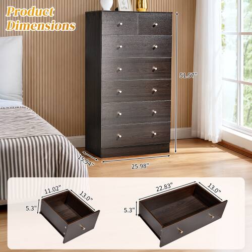 Product Dimensions: 51.57" H x 15.94" W x 25.98" D  
Drawer Dimensions: 11.02" W x 5.3" H x 13.0" D  
Bottom Drawer Dimensions: 22.83" W x 5.3" H x 13.0" D