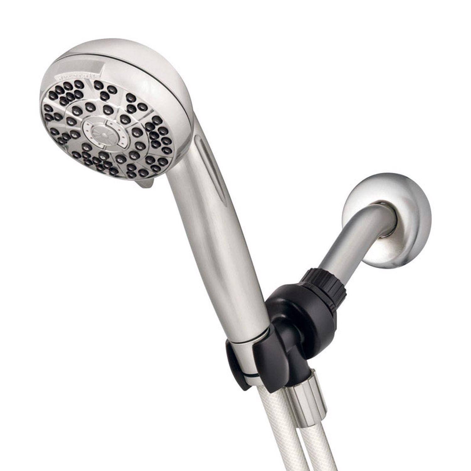 Front. Waterpik - Waterpik PowerPulse+ Brushed Nickel 6 settings Handheld Showerhead 1.8 gpm - Brushed.