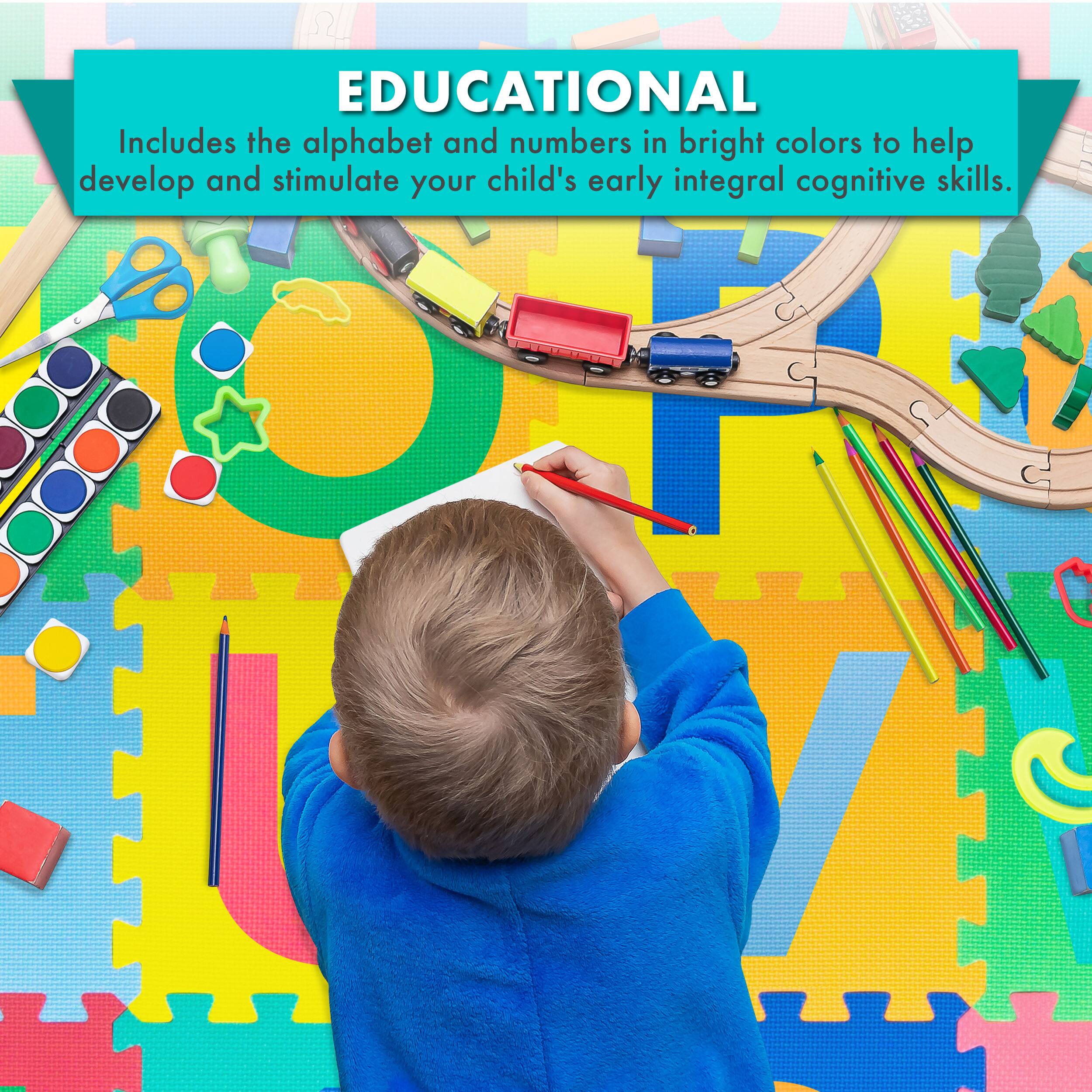 EDUCATIONAL
Includes the alphabet and numbers in bright colors to help develop and stimulate your child's early integral cognitive skills.