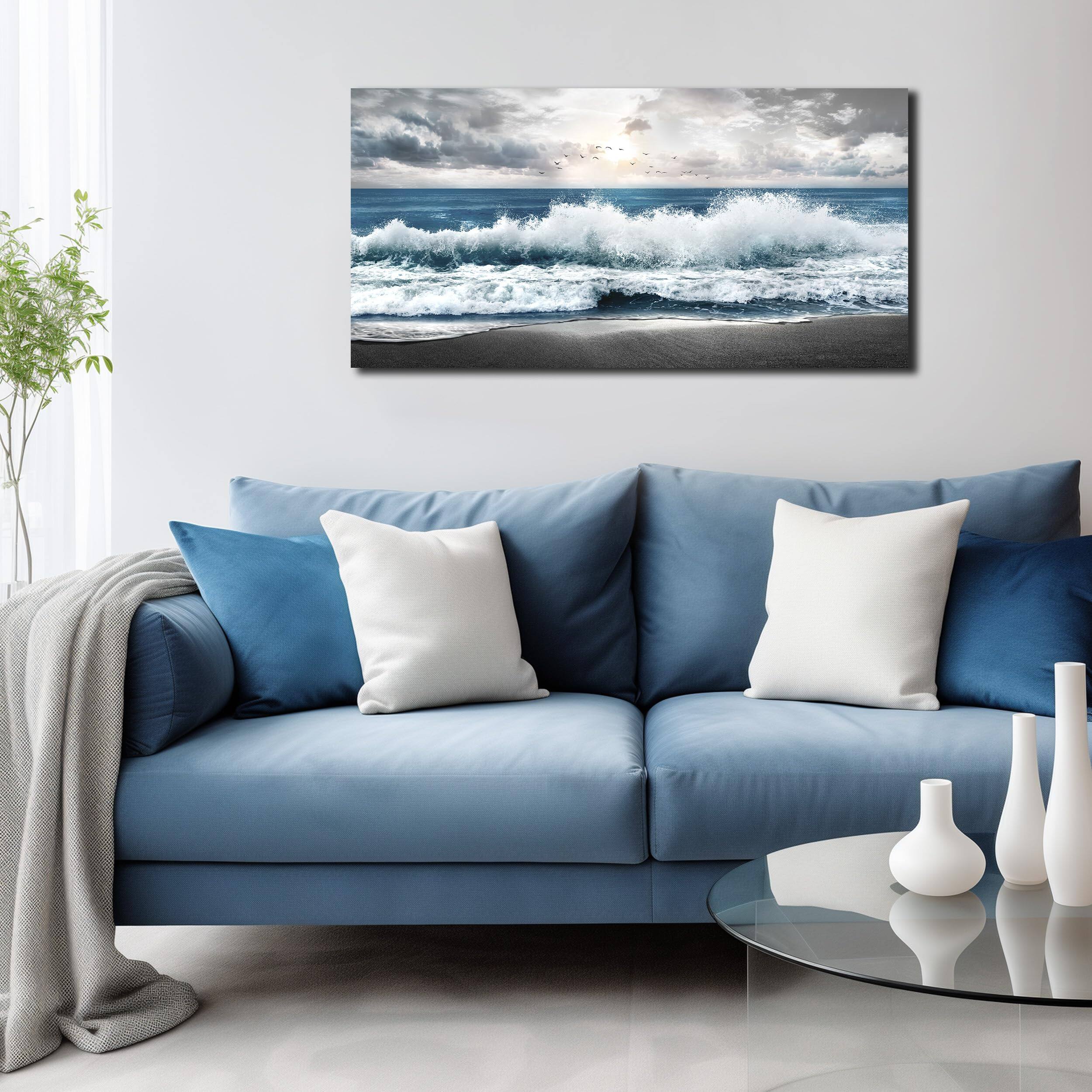 Alt View 7. Hirose Alice - Beach Pictures Wall Art for Bedroom Ocean Pictures for Wall Blue Wall Picture for Living Room Ready to Hang - Blue 40"L x 20"W.