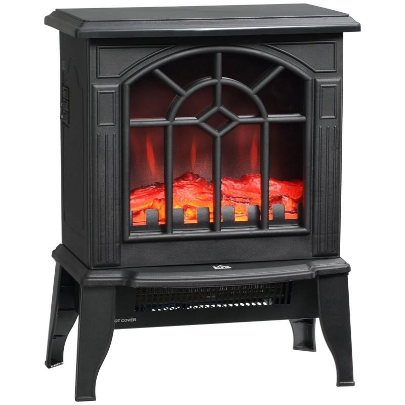 Front. Hivvago - Black Electric Fireplace Heater with Realistic Log Flame LED - Black.