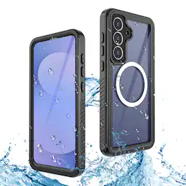 Dteck - Waterproof Magnetic Case for Samsung Galaxy S25 FE Full-Body Shockproof Protective Cover with Built-in Screen Protector - Black