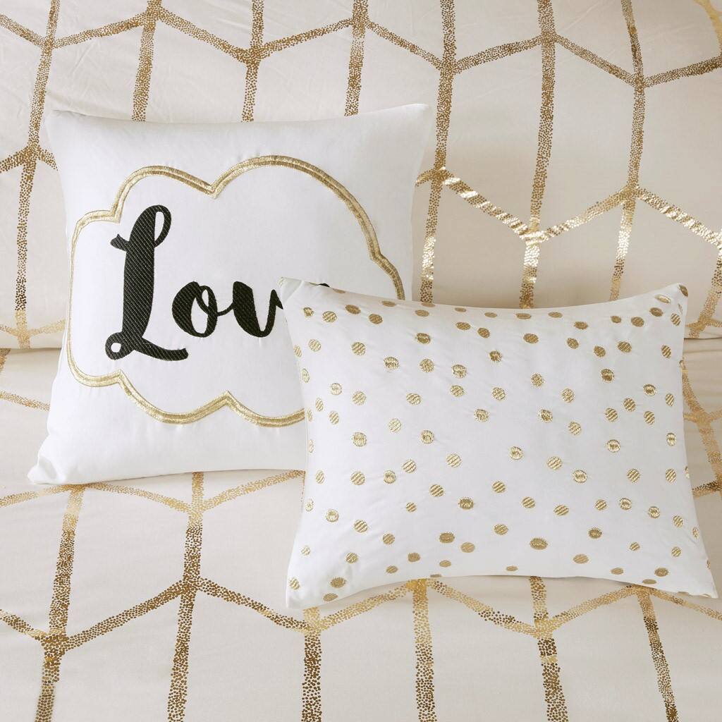 Alt View 1. Gracie Mills - Gracie Mills Isabelle 5-Piece Metallic Geometric Comforter Set - Ivory/Gold.