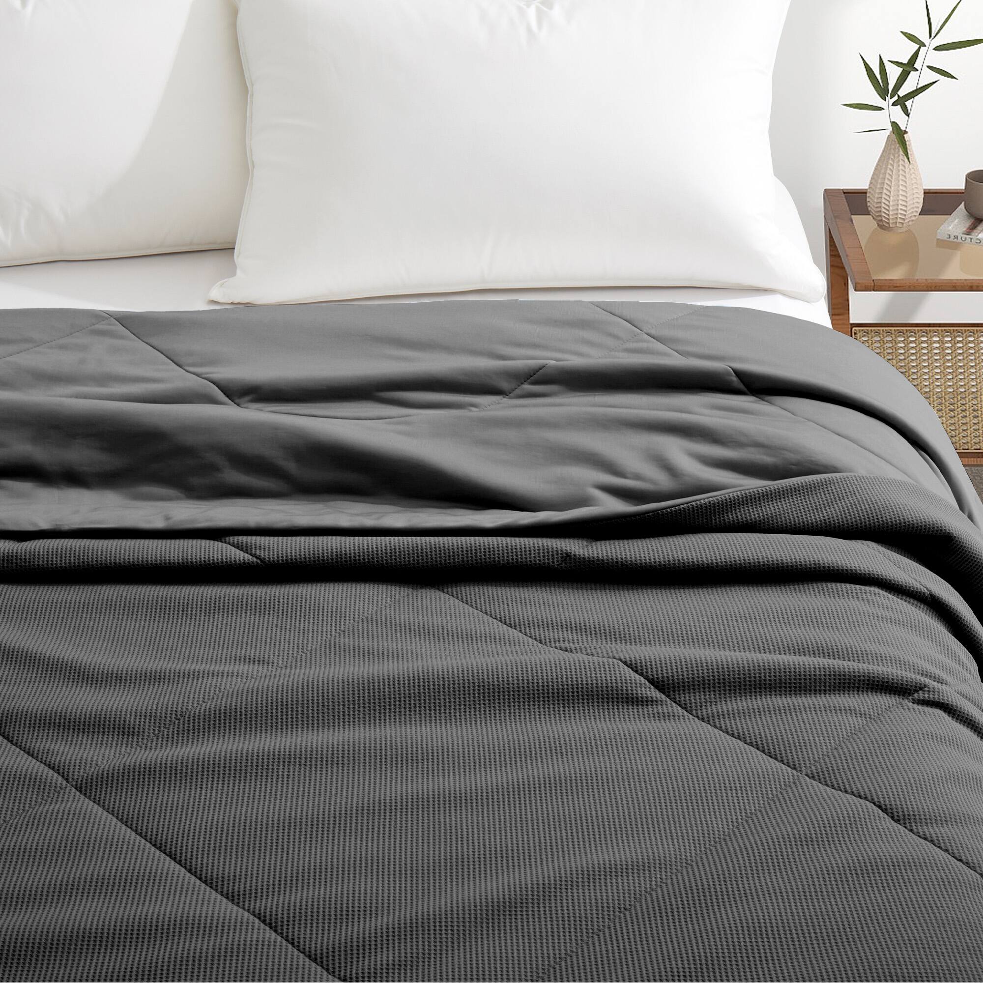 Back. Peace Nest - Peace Nest Lightweight Cooling Waffle Blanket Summer Reversible Comfort for Hot Sleepers, Dark Gray, King - Dark Gray.