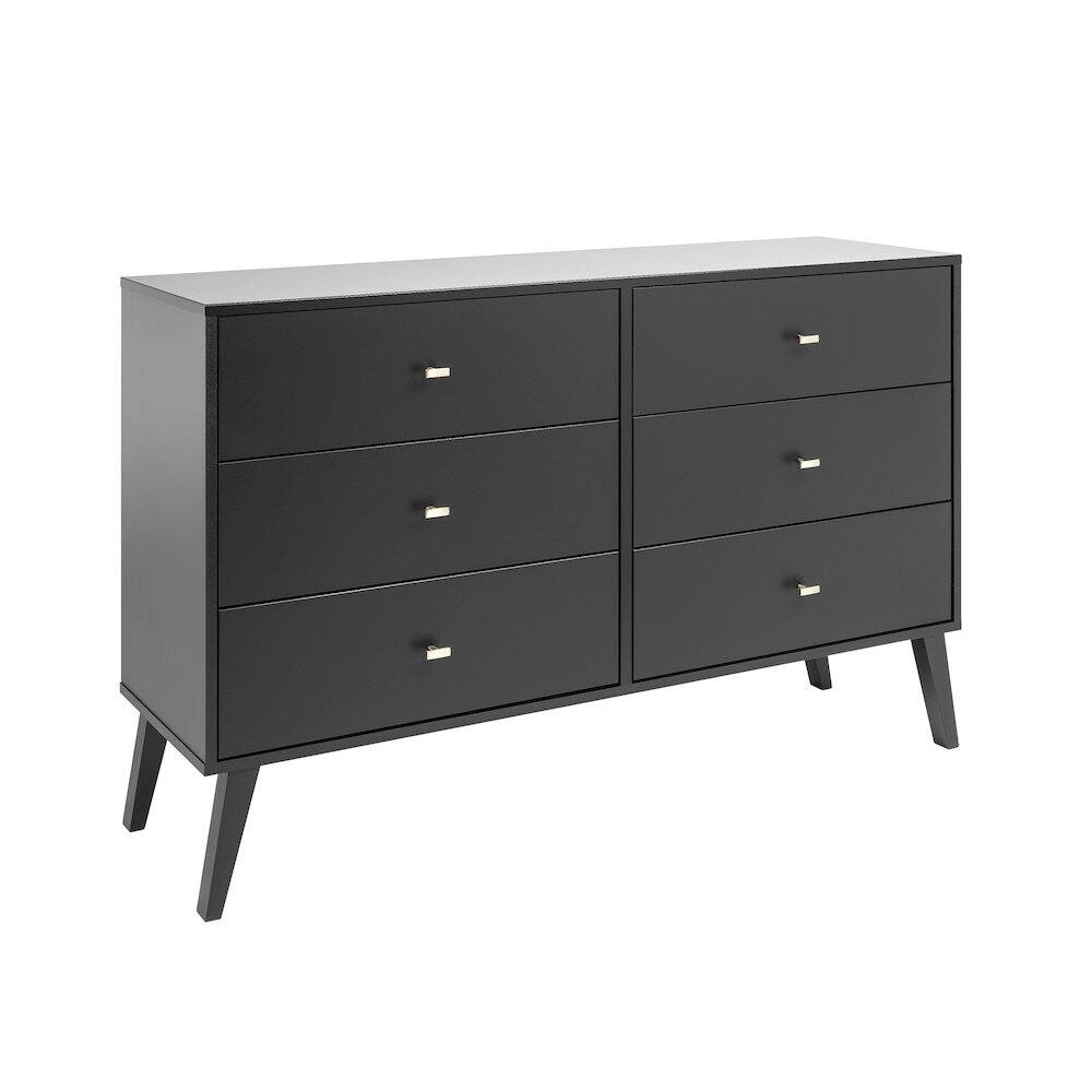 Angle. Prepac - Milo Mid Century Modern  6-drawer Dresser, Black - Black.