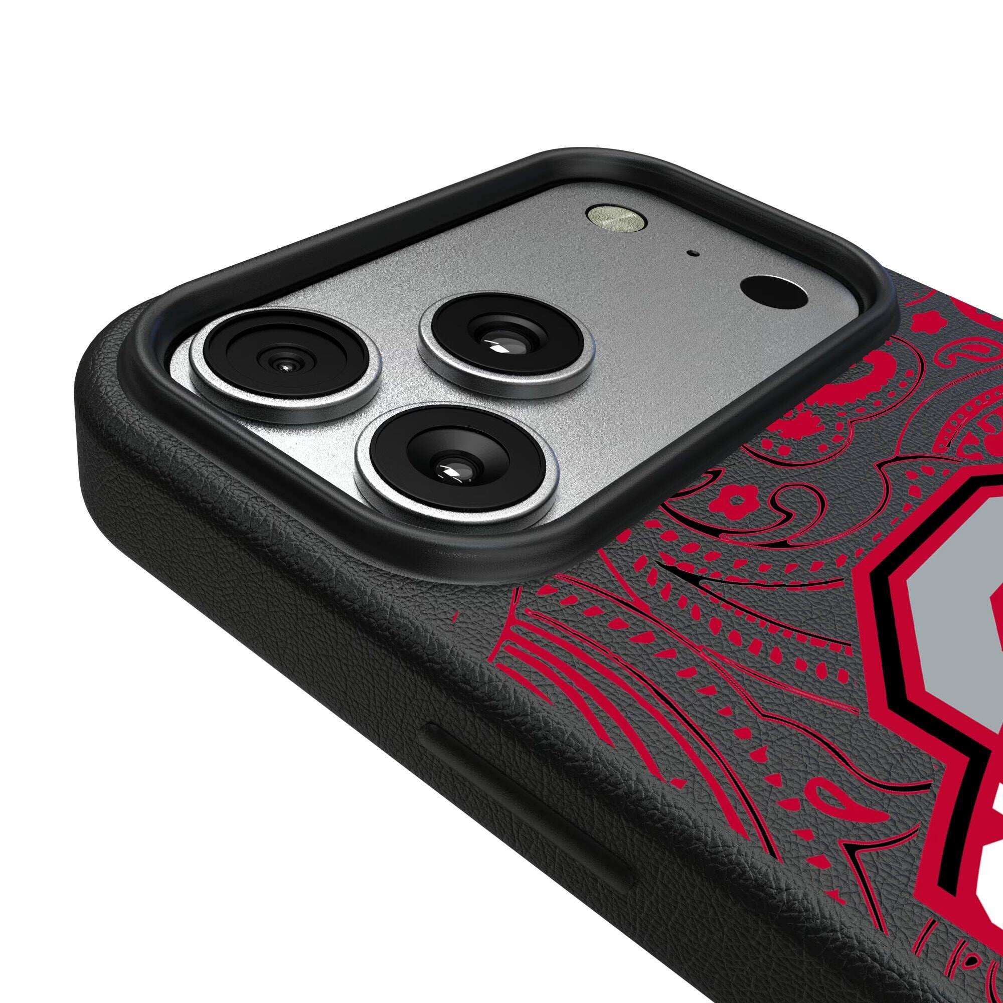 Alt View 2. Keyscaper - Ohio State Buckeyes Paisley iPhone Magnetic Bump Case - 15 Pro Max - Black.