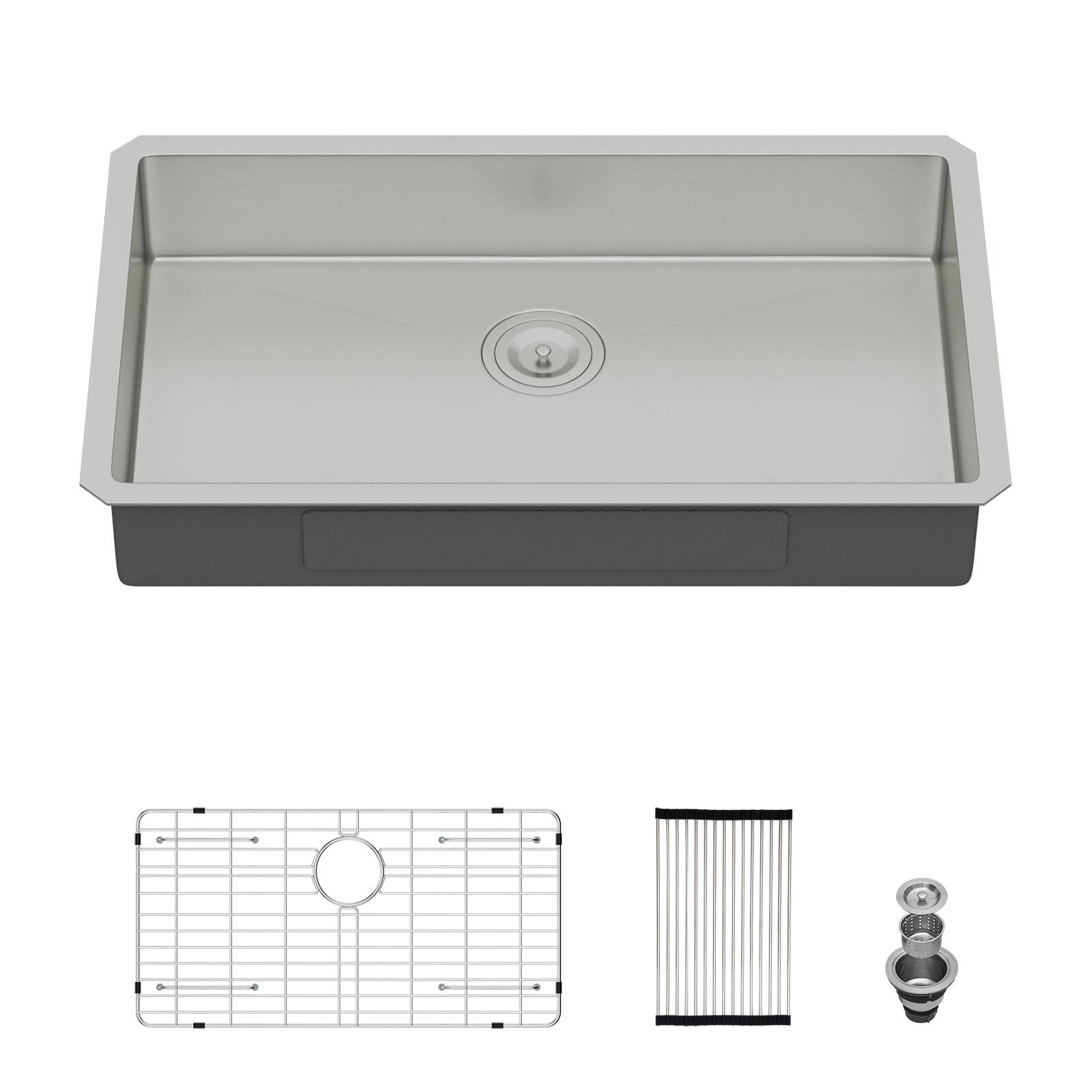 Alt View 6. Siljoy - ADA-COMPLIANT Kitchen Sink 27 Inch Undermount Sink 5.5-Inch Low Depth Single Bowl 16 Gauge Stainless Steel Sinks Basin - Brushed Nickel.