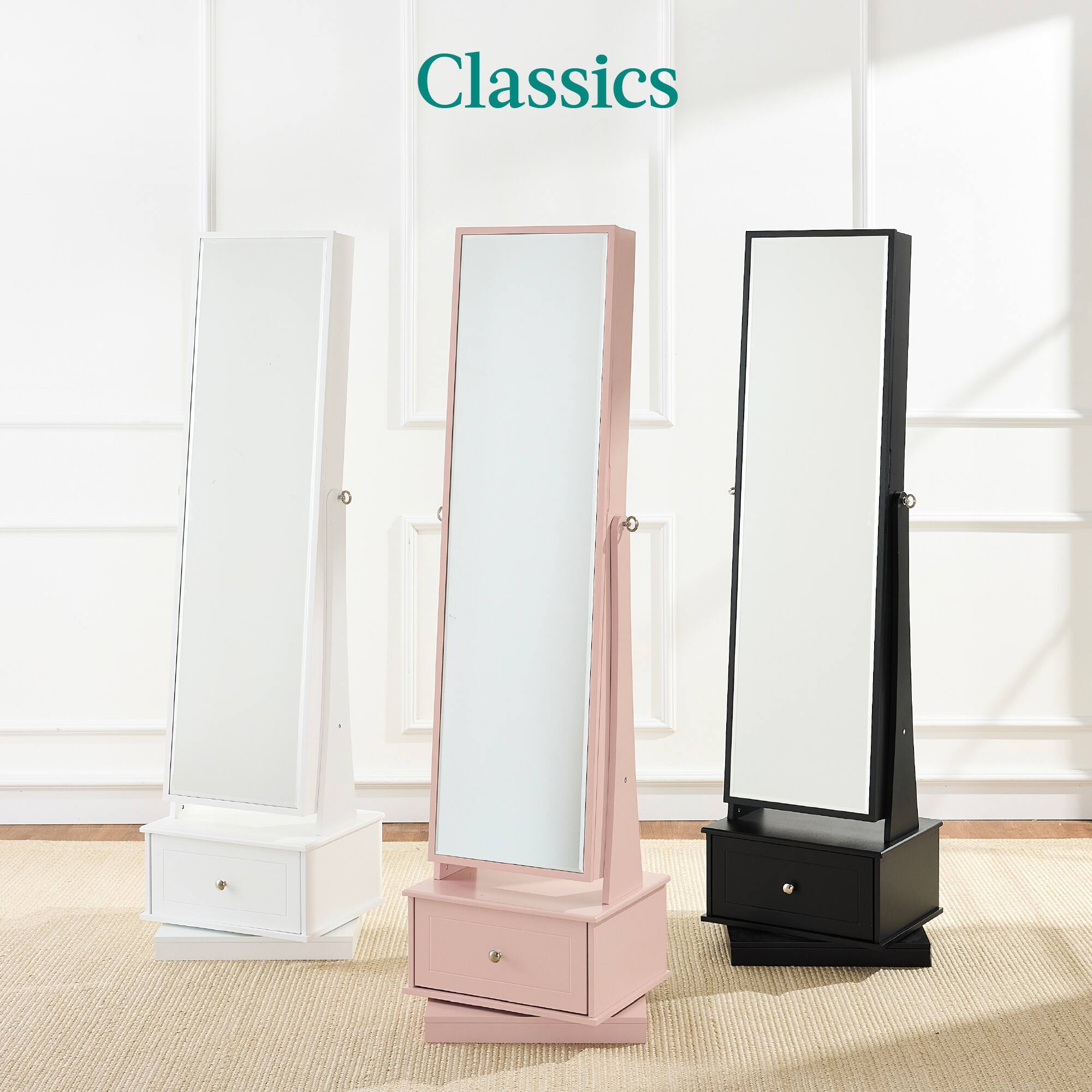 Alt View 3. Best Choice Products - Best Choice Products 360 Swivel Standing Mirrored Jewelry Cabinet, LED-Lit Makeup Organizer w/ Mirror - White - White.