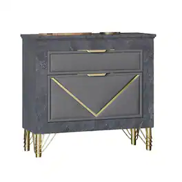 Manhattan Lane - Semy Nightstand, 2 Accented Drawers, Marble Laminate - Charcoal Gray, Gold