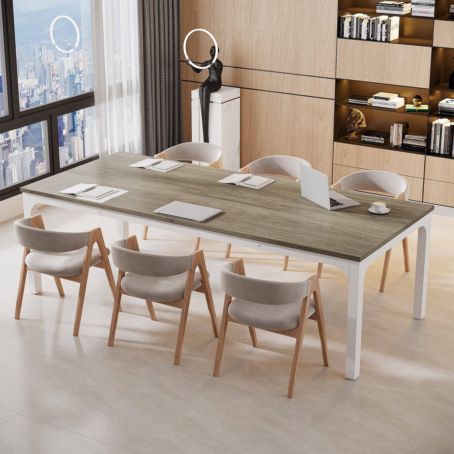 Left. Tribesigns - 78.7-Inch Conference Table with Metal Frame and Adjustable Feet for Office Meeting Rooms - Grey.