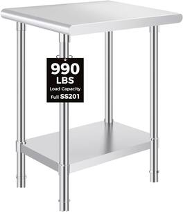 OSTBA - 24x18 In Prep Table, NSF Commercial Heavy-Duty Work Table with Adjustable Undershelf & Feet - Stainless Steel