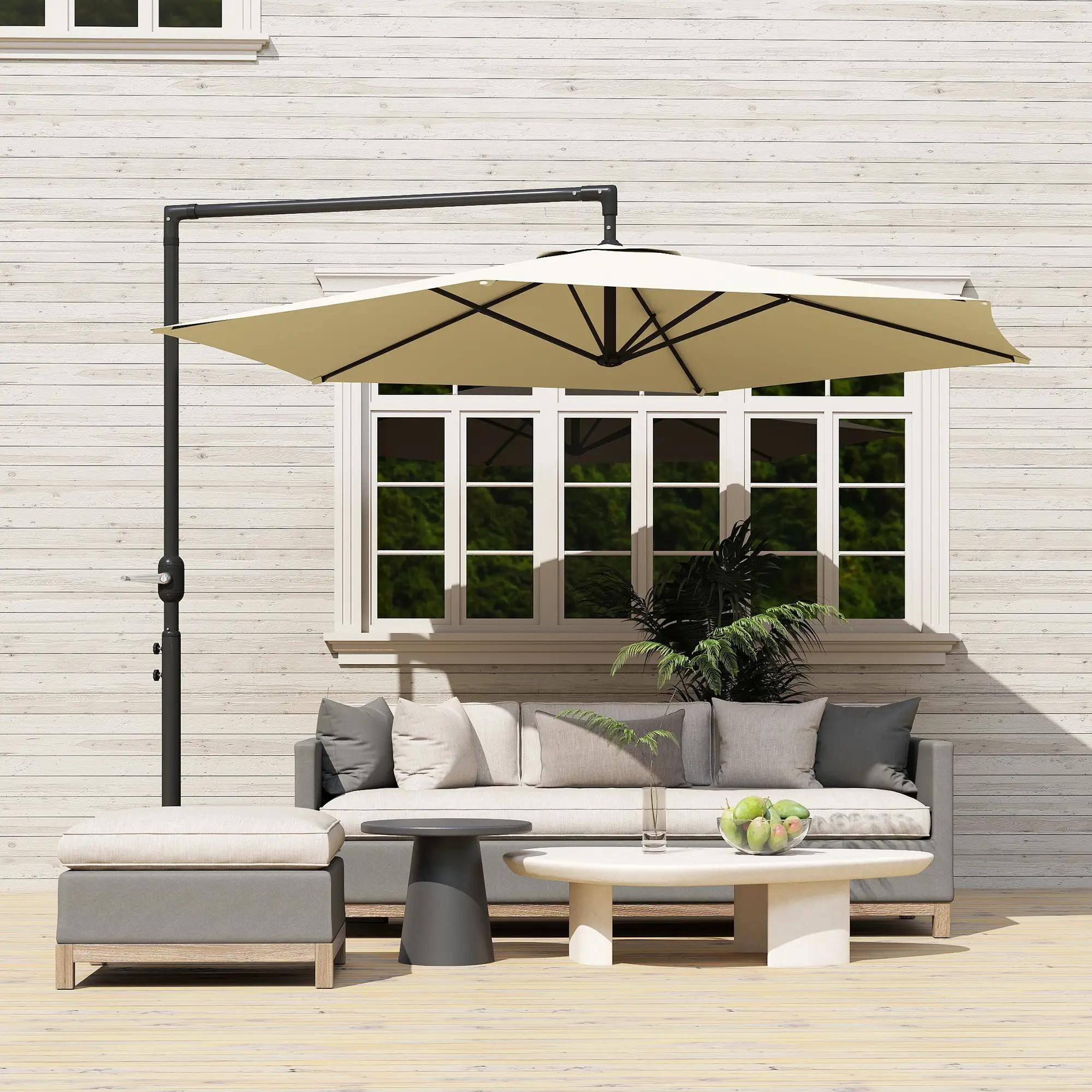 Alt View 4. Spaco - Spaco 9.5FT Offset Patio Umbrella with Crank, Round Cantilever Base for Deck - Beige.