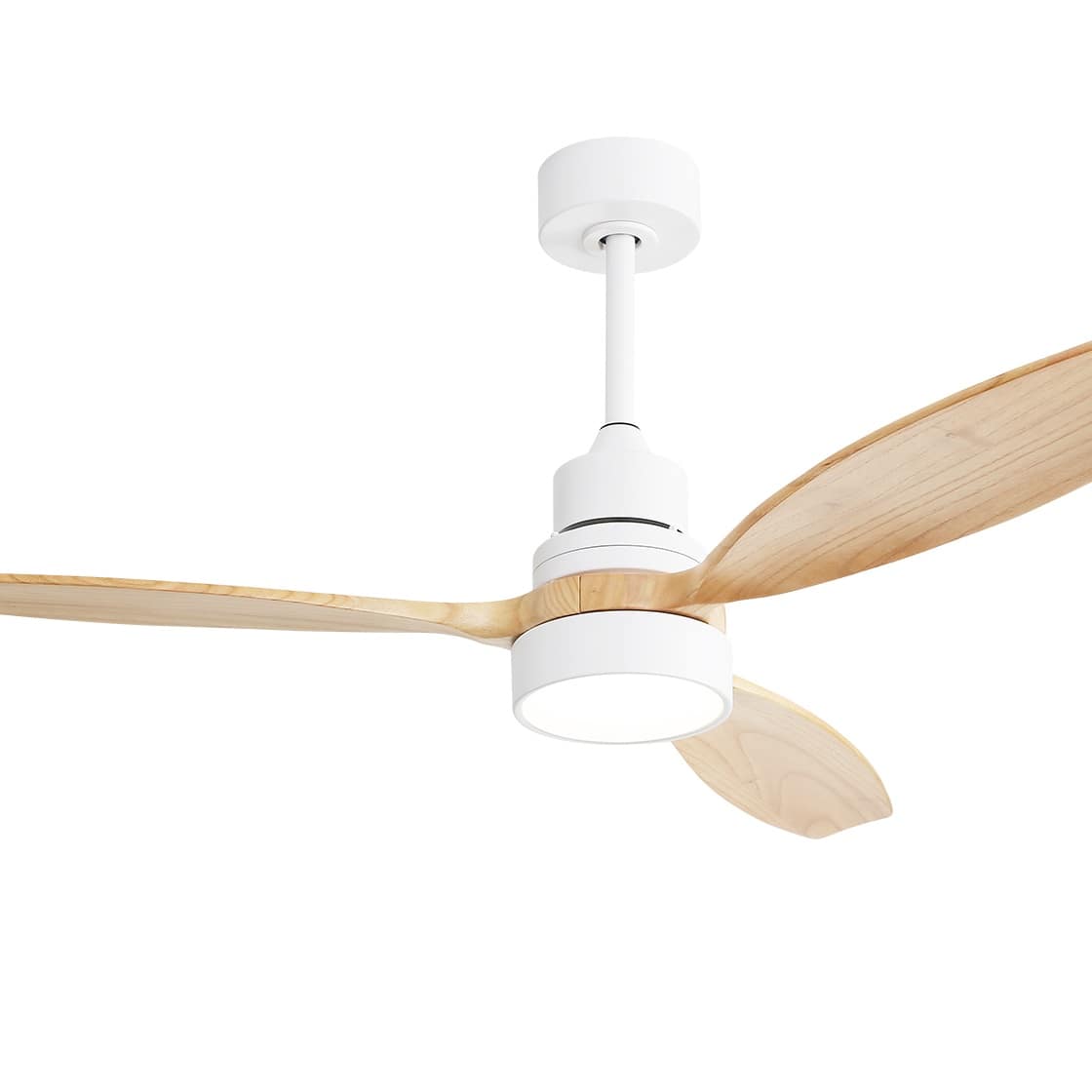 Sofucor - 52'' Low Profile Flush Mount Modern Wood Ceiling Fan with Remote for Indoor Outdoor Reversible DC Motor, Noiseless - White Wood
