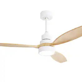 Sofucor - 52'' Low Profile Flush Mount Modern Wood Ceiling Fan with Remote for Indoor Outdoor Reversible DC Motor, Noiseless - White Wood