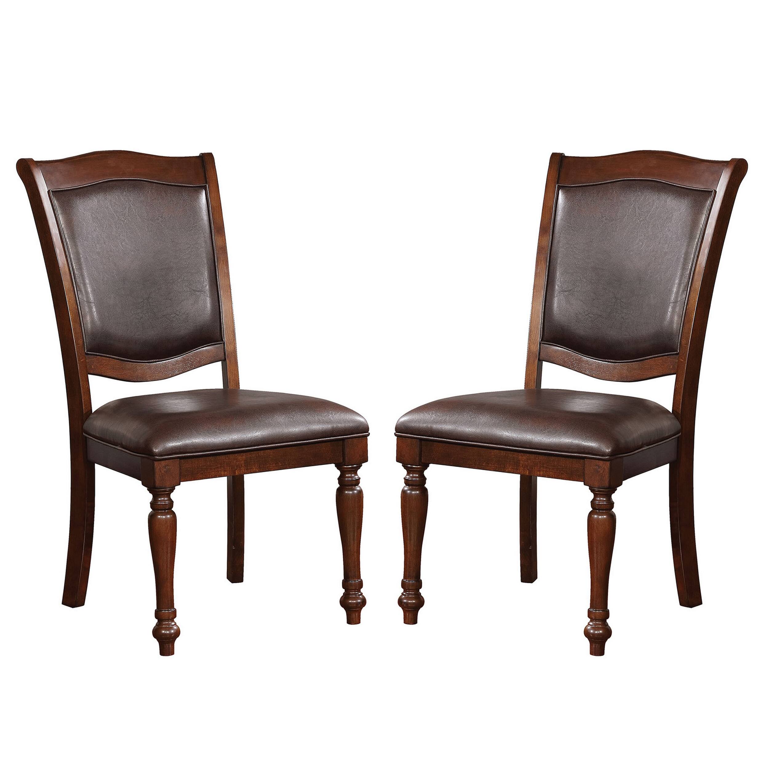 Manhattan Lane - Wooden Side Chair with Leatherette Cushioned Seating, Set of 2 - Brown