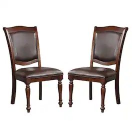 Manhattan Lane - Wooden Side Chair with Leatherette Cushioned Seating, Set of 2 - Brown