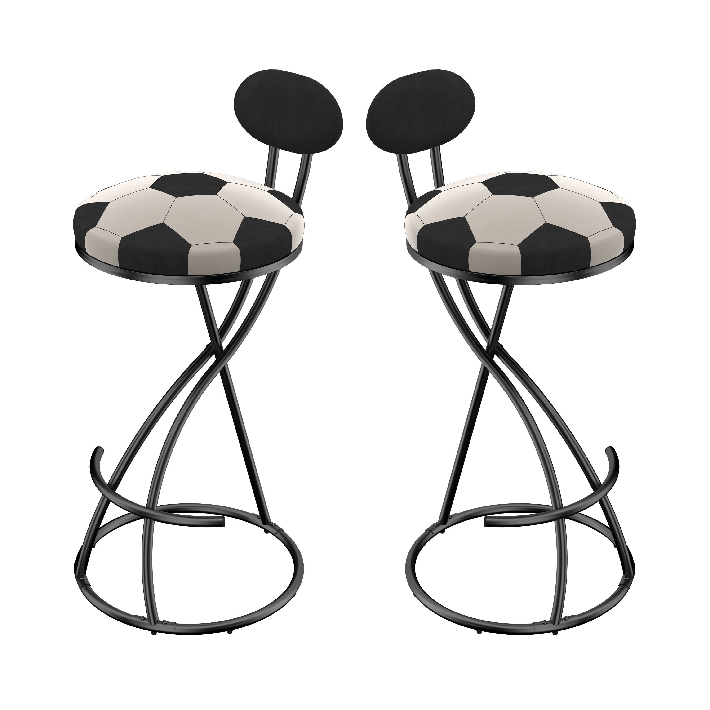 Angle. PexFix - Modern Velvet Bar Stools, Set of 2, S-Shaped with Football Print, Upholstered for Kitchen & Living Room - Black.