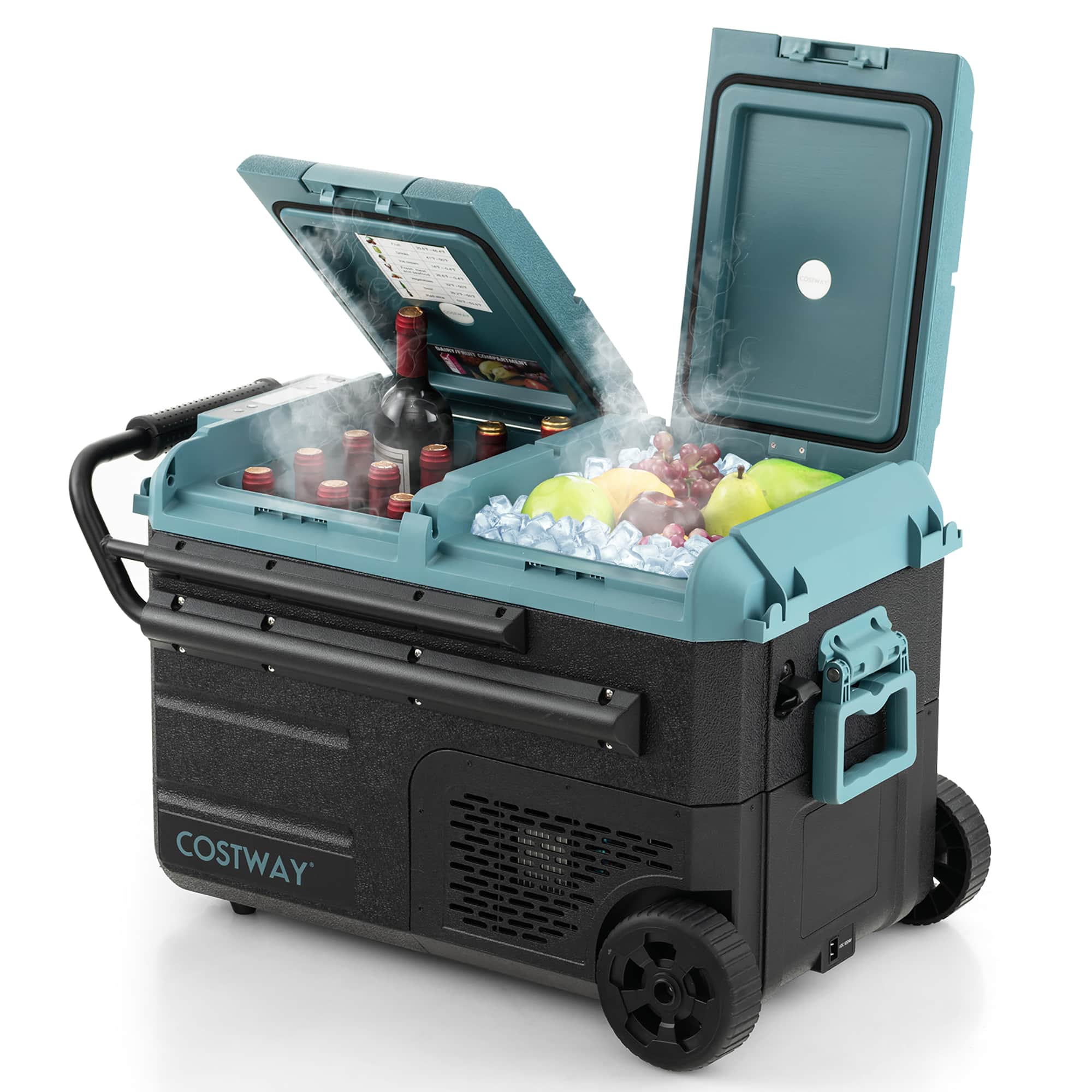 Costway - 40 Quart Car Refrigerator Portable 12/24V DC & 110-240V AC Dual Zone Car Freezer - Green/Black