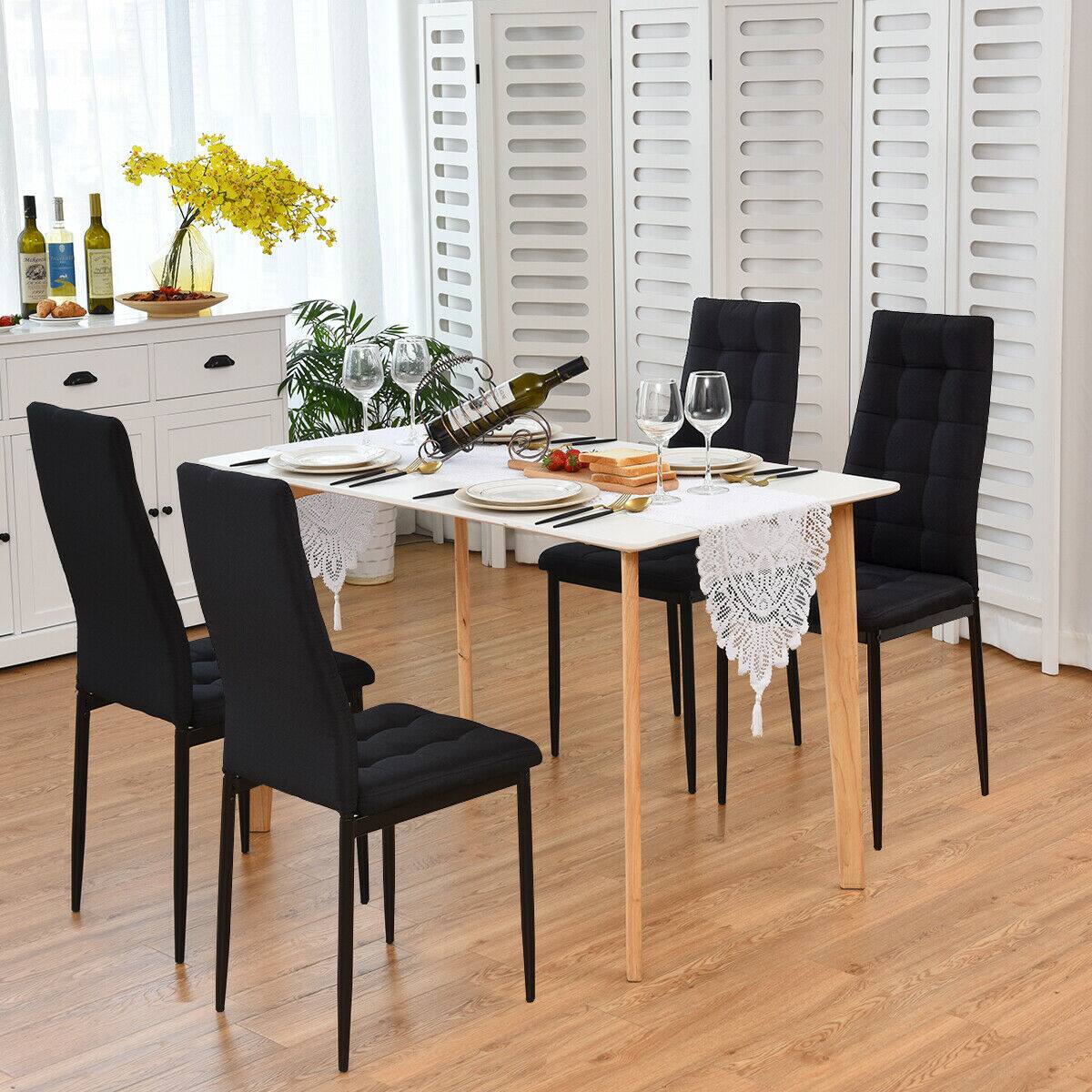 Alt View 2. Gymax - Gymax Set of 4 Kitchen Dining Side Chairs Fabric Cushion with Metal Frame High Back - Black.