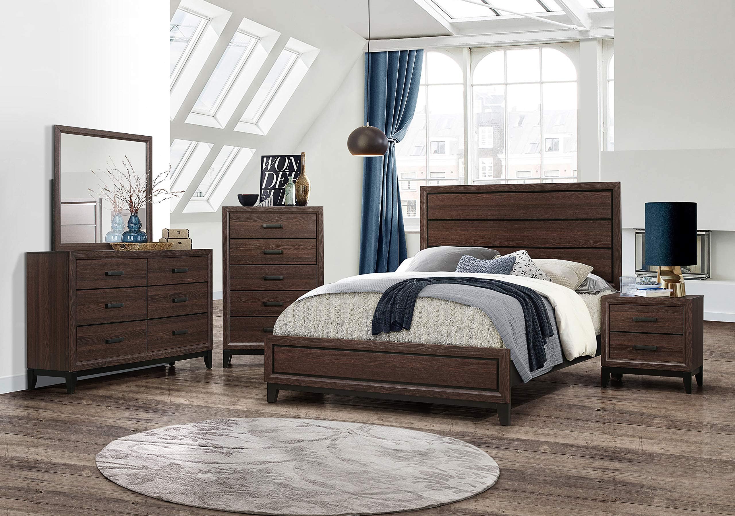 Kings Brand Furniture - Athens 5 Wood Drawer Chest Dresser for Bedroom - Tall & Modern Storage Organizer (/Black) - Brown