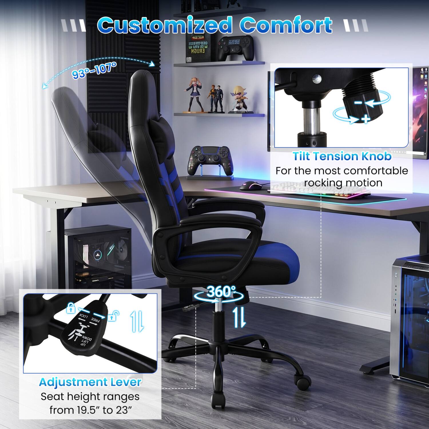 WELLFOR Faux Leather Upholstered Office Chair with Removable Head ...