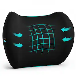 Fosmon - Lumbar Support Pillow for Office Chair, Memory Foam Lower Back Support Cushion, Ergonomic Lumbar Support for Car - Black
